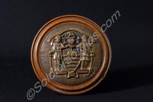 Plaque, mounted in wooden disc, for Lahore Distric