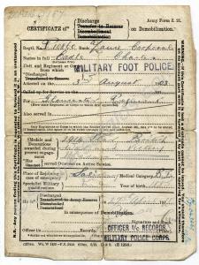 Certificate of Discharge.  P/1086 Lance-Corporal