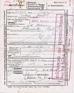 Discharge certificate. 96440 Sergeant Joseph Baile