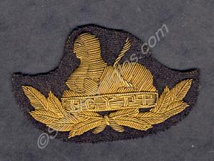 Officer's gold embroidered cap badge sewn on blue