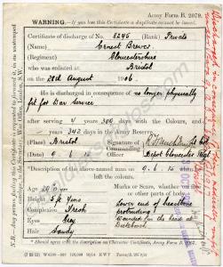 Discharge Certificate. 8275 Private Ernest Brewer.