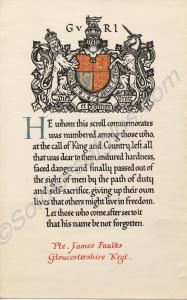 Memorial scroll to 26183 Private James Faulks. 7th