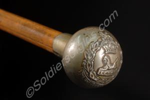 Swagger stick with silver head and brass tip. Insc