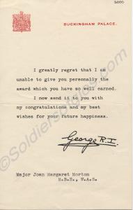 Letter from His Majesty King George VI  to Major J