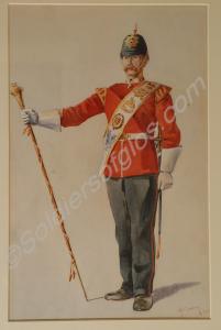 Watercolour depicting Drum Major Aven of the 3rd (