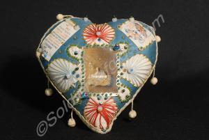 Ornamental pin cushion, embroidered with the front