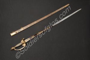 Officer's sword and scabbard. The sword has a bras