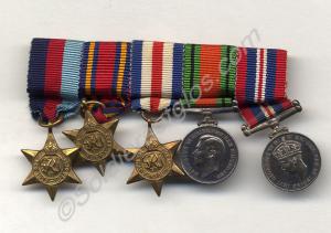 Group of five miniature medals; 1939-1945 Star, Bu