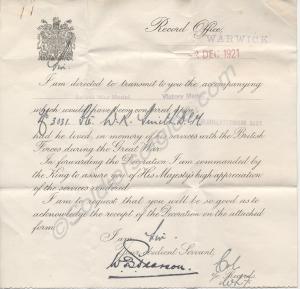 Notification of award of British War Medal and All