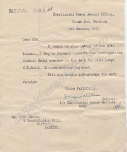 Notification of award of Distinguished Conduct Med