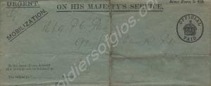 Mobilisation envelope, Property of Cpl. H.W. Packe