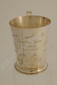 Silver tankard engraved with the signatures of the