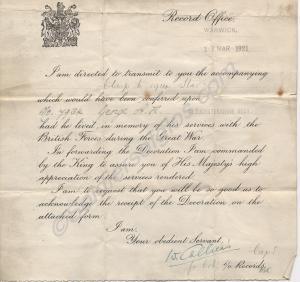 Documentation for medals and memorial scroll. 7934