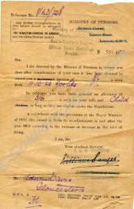Notification of Disability Pension Award. 7039 Pri