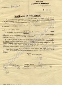 Notification of Disability Pension Award. 7039 Pri
