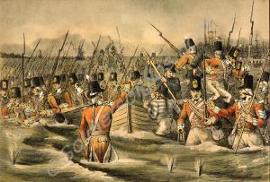 Hand-coloured linotype depicting the landing of Br