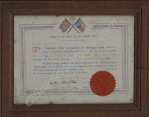 Sympathy scroll from Territorial Force Association