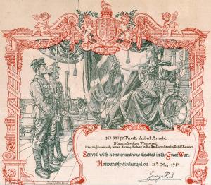 Honourable Discharge Scroll. 22178 Private Albert
