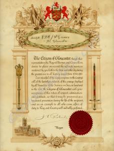 Framed City of Gloucester Scroll, awarded to 24037