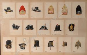Seventeen framed watercolours showing regimental h