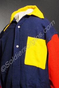 Rugby Shirt with blue body, red sleeves, yellow co