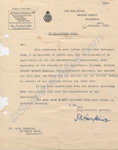 Letter belonging to Mr. Ernest Hopkins from War Of