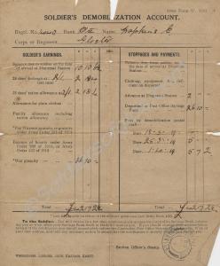Demobilization Account dated 1919 of 1440 Private