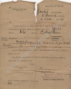 Wound record dated 1914 of 1440 Private Ernest Edw