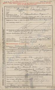 Discharge certificate of 1440 Private Ernest Edwar