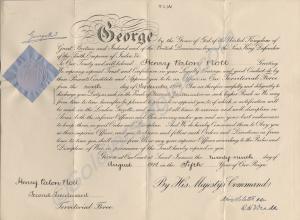 Commission Document to 2nd Lieutenant Henry Paton