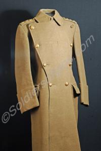 Officer's khaki greatcoat. Worn by Major R.D. Fren