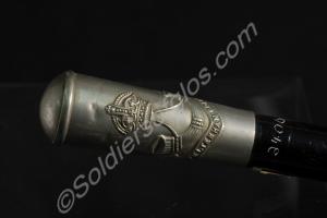 Black cane swagger stick with silver mount.  Chelt