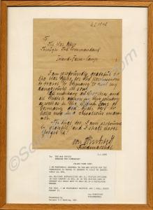 Framed letter of thanks to the British War Office