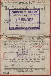 Pass form B/.295/47 issued to 518174 Private W. Ro