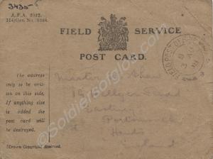 Field postcard to Master W. Shaw dated 3rd August