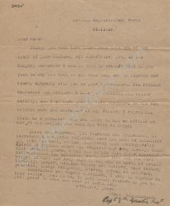 Letter from Captain Claud Hughes-Gains dated 24th