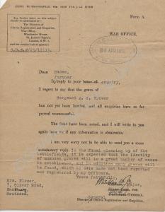 Letter from the War Office dated 26th April 1919 t
