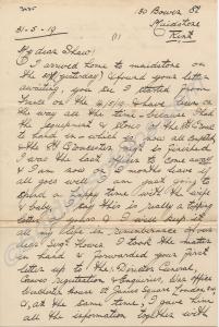 Letter from Lieutenant J.W. Ball to Shaw, dated 31