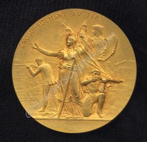 French gilt bronze sporting medal for shooting "En