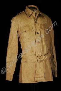 Khaki drill tropics jacket with belt. Property of