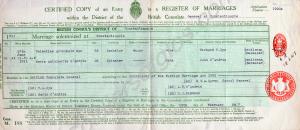 Marriage Certificate of Major Victor Archibald Nye