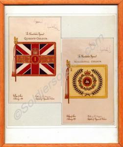 Framed coloured illustration of the Queen's and Re