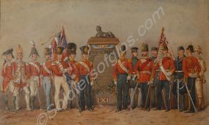 Watercolour depicting 15 officers of the 61st Regi
