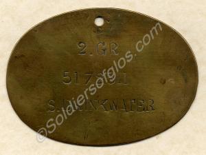 Brass bed label. Property of 5172511Private S. Dri