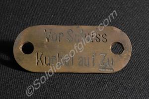 German brass plate engraved 'Vor Schluss Hurbel au