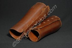 One pair of brown leather officer's leggings, lace