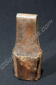 Brown leather bayonet frog, with 'No 215' on back.