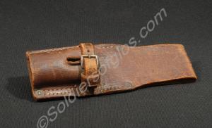 Brown leather bayonet frog, with '77' on back.