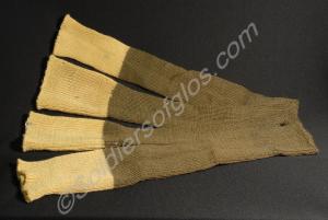 Two pairs of primrose and khaki woollen hose tops.