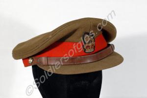 Khaki service dress cap with red band and Gloucest